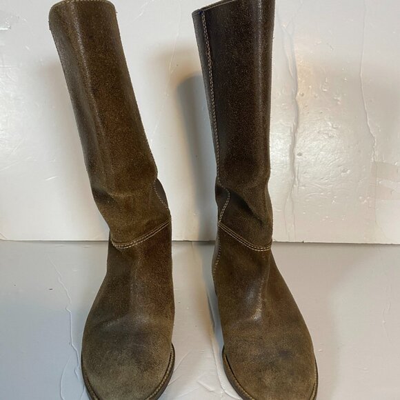 Markee Made in Italy Distressed Brown Leather Women's Knee-High Boots Size 7 - Picture 3 of 15